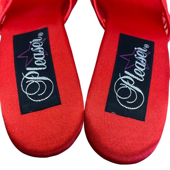 Pleaser Scarlet red Lace Mules with Transparent Heel - Picture 5 of 8